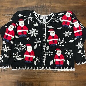 Vintage Segue Women's Christmas Sweater Cardigan Santa Hands Sewn Petite Medium